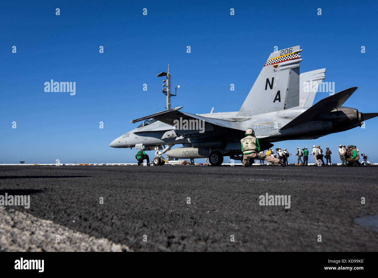 F/A-18C Hornet, assigned to the Checkerboards of Marine Strike Fighter Attack Squadron (VMFA) 312 Stock Photo