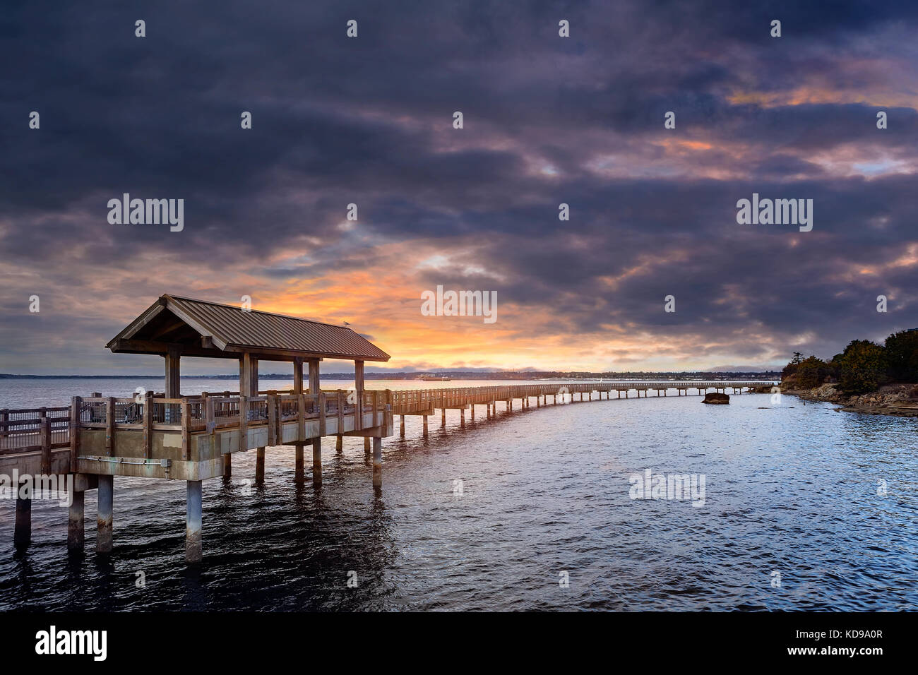 Sunset by Taylor Dock Shelter at Boulevard Park Boardwalk in Bellingham
