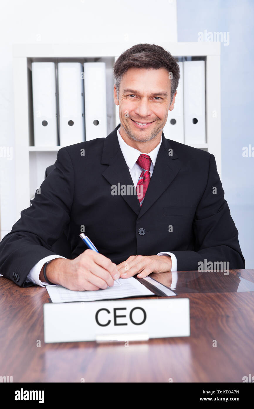 Portrait Of Happy Mature Male Account Executive Working At Office