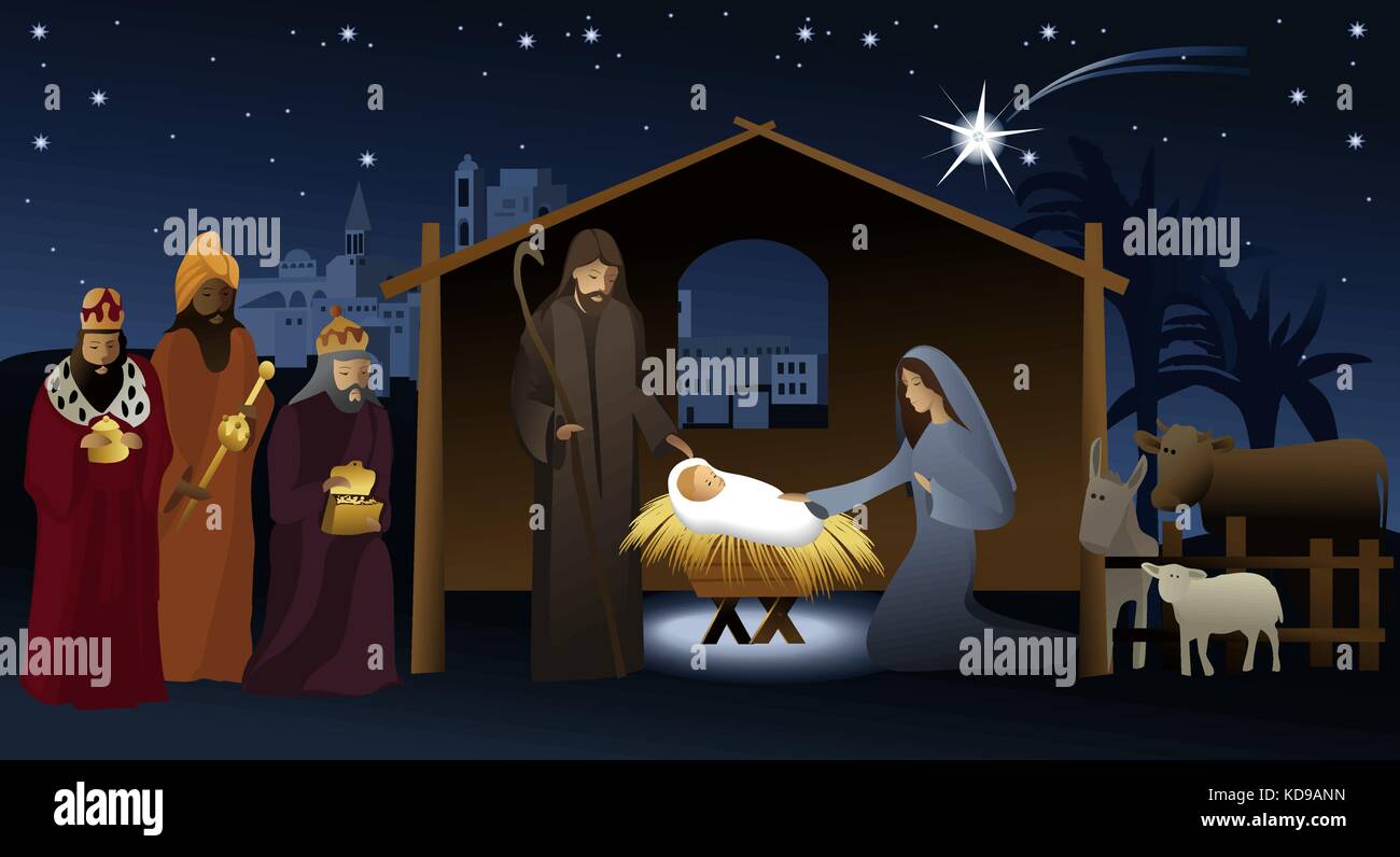 Nativity scene with Holy Family Stock Vector Image & Art - Alamy