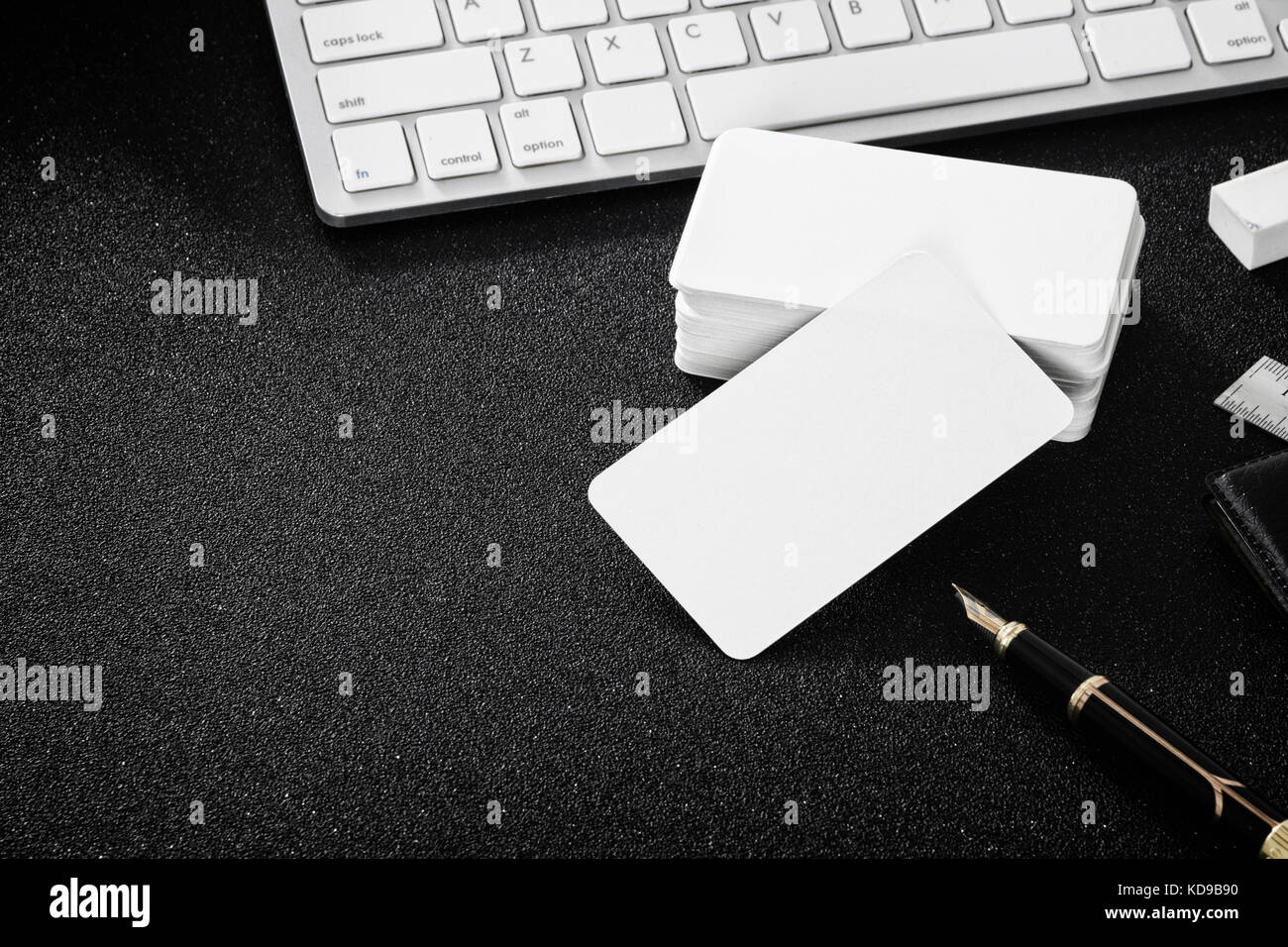 Blank business card mockup on table for design business contact Stock Photo