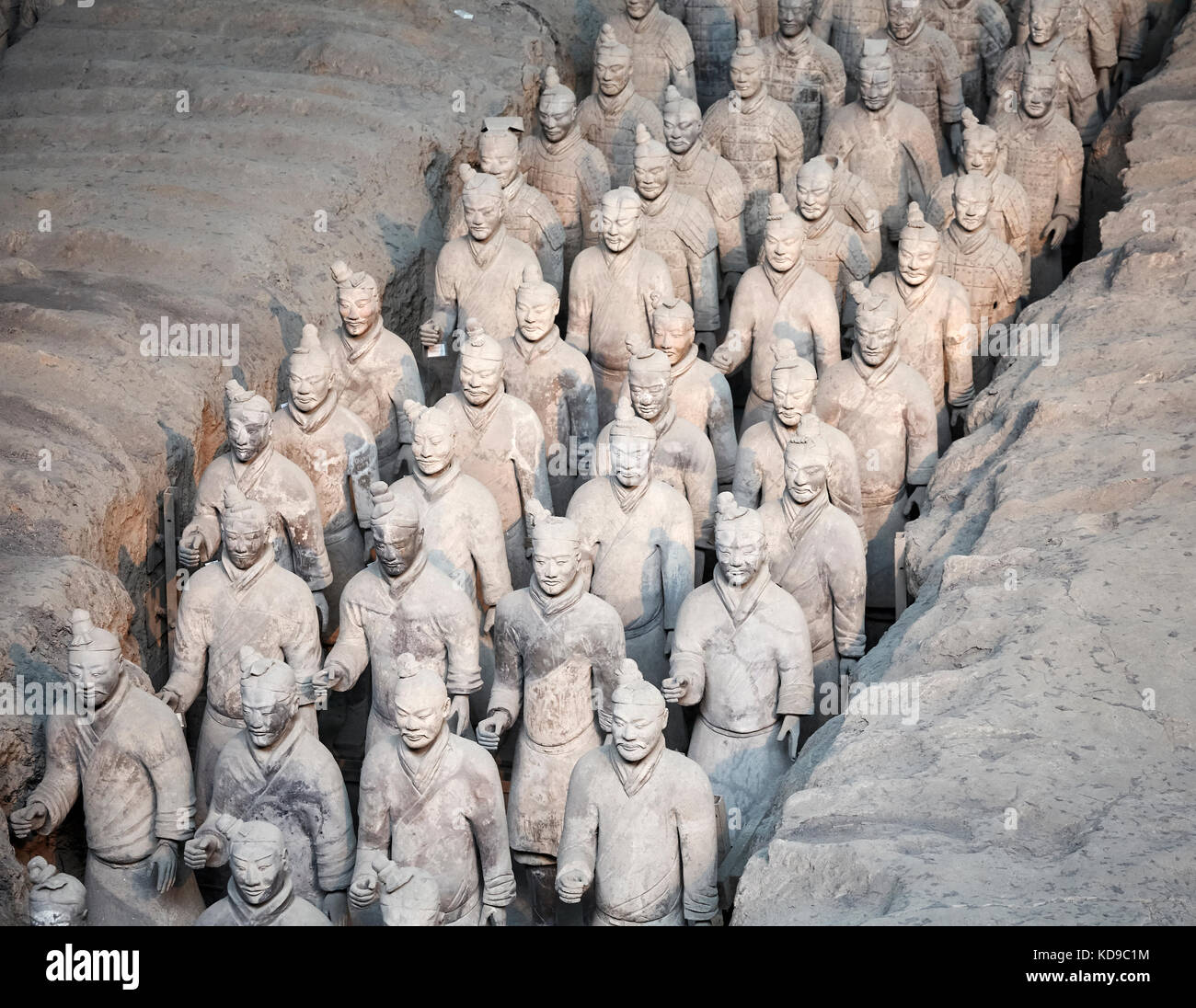 Xian, China - October 4, 2017: Terracotta Army warriors. Discovered in 1974 three pits contain more than 8000 soldiers of Qin Shi Huang. Stock Photo