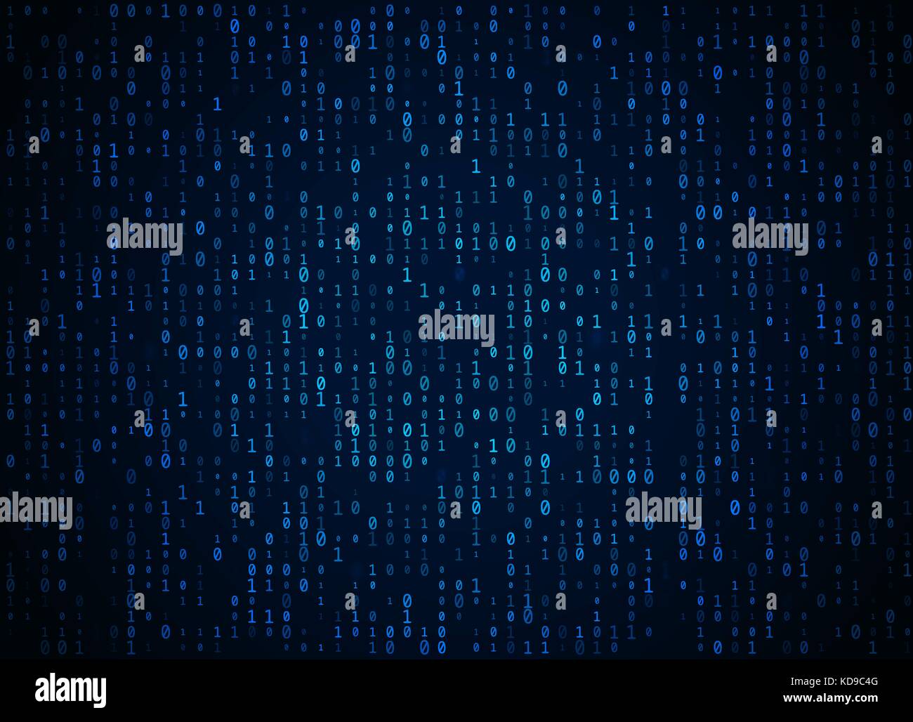 Vector binary code dark blue background. Big data and programming hacking, deep decryption and encryption, computer streaming numbers 1,0. Coding Stock Vector