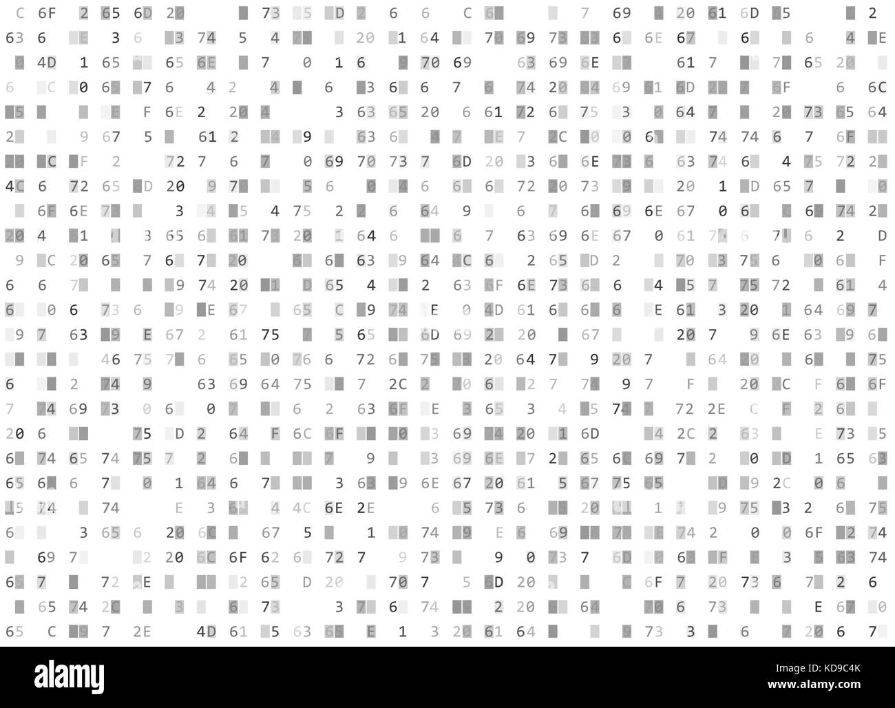 Vector hexadecimal code white seamless background. Big data and programming hacking, decryption encryption computer streaming byte source. Coding Stock Vector