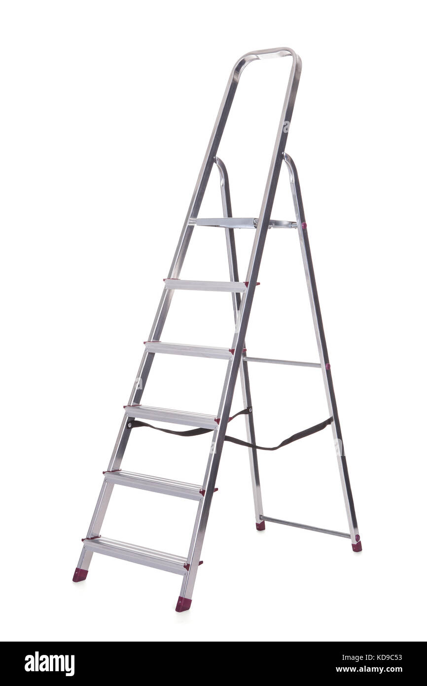 Photo of aluminum ladder. Isolated on white Stock Photo