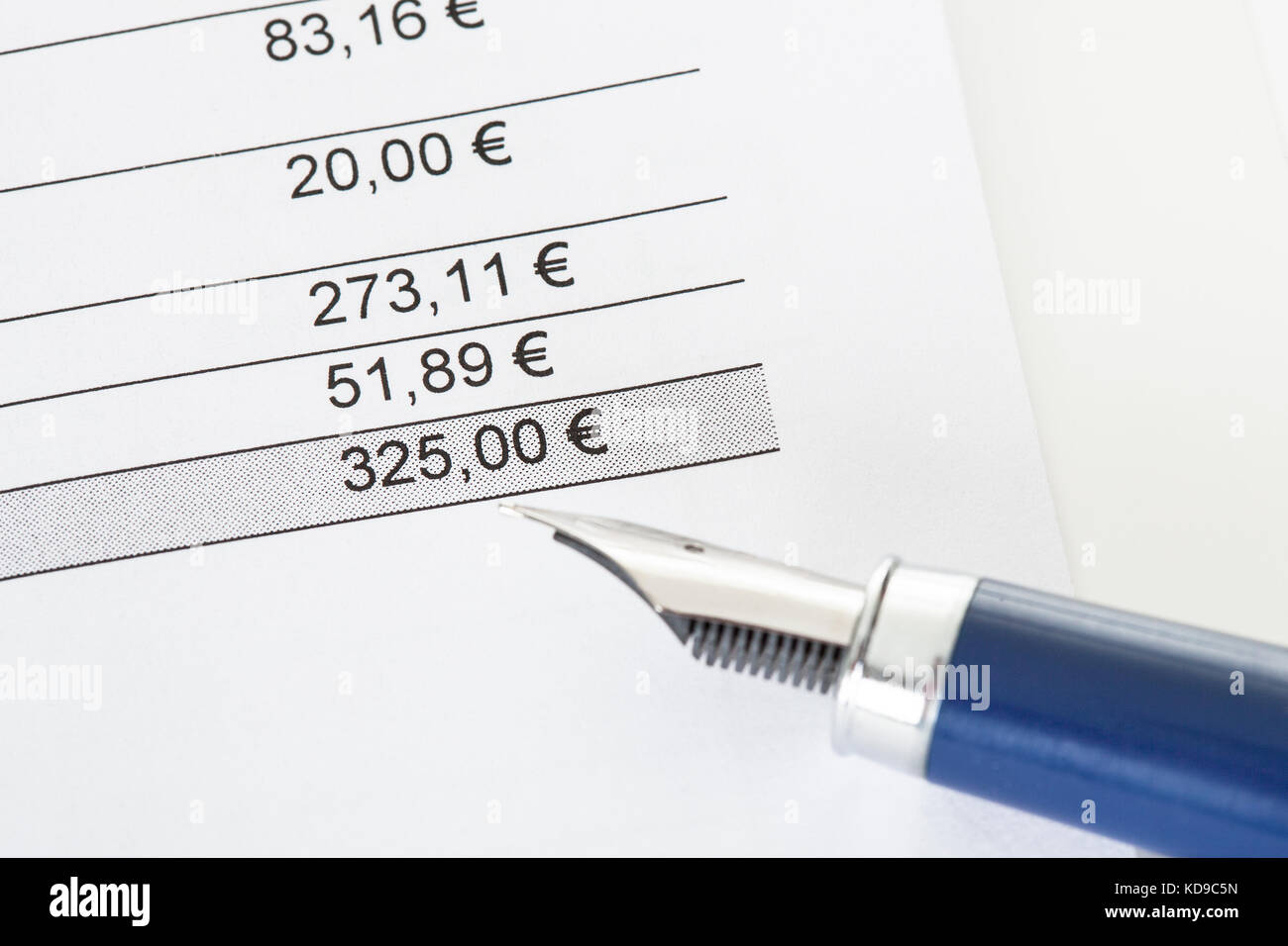 Close-up on total amount due in invoice Stock Photo