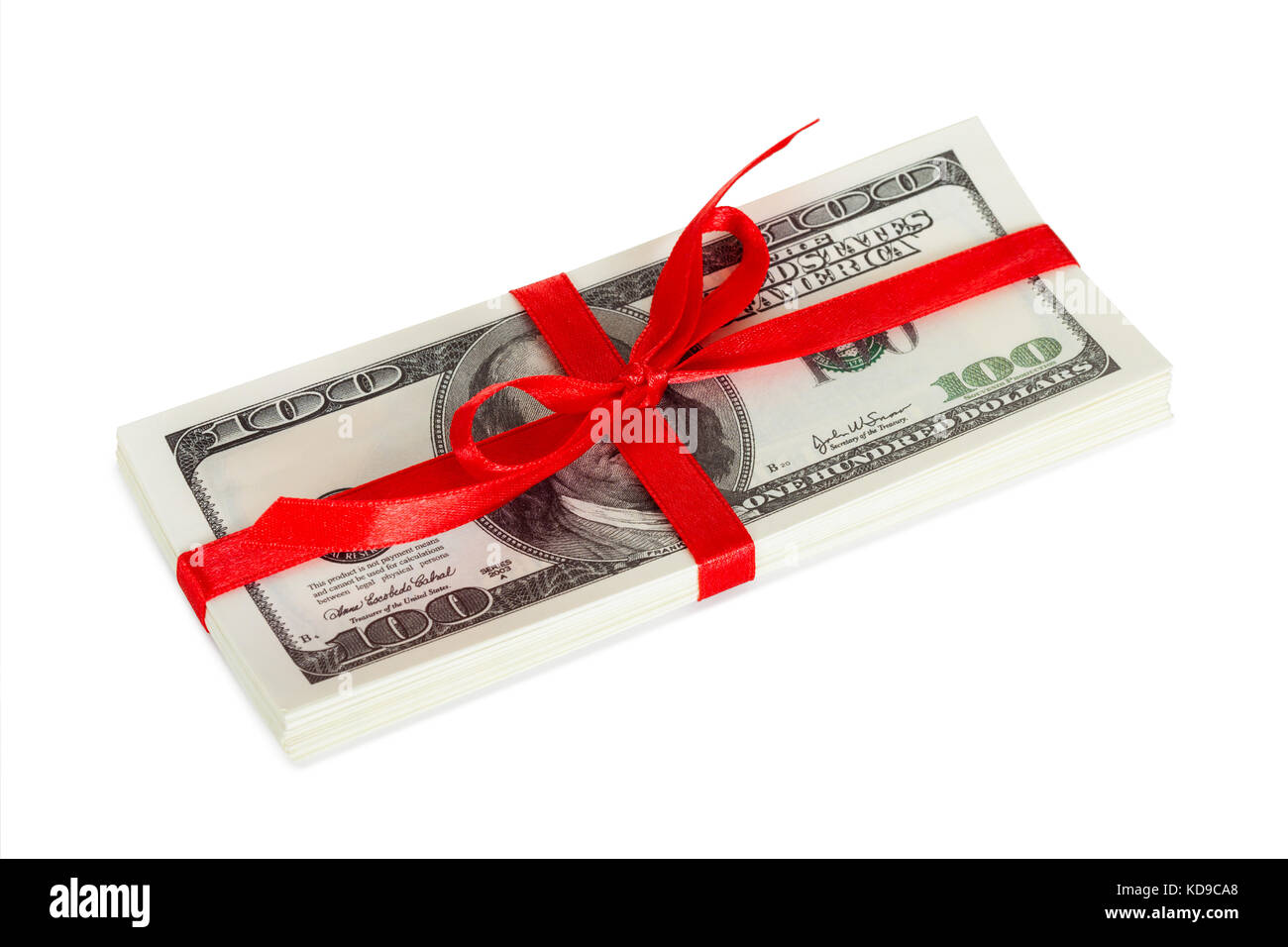 Pack of dollars wrapped a  gift. Isolated on white background Stock Photo