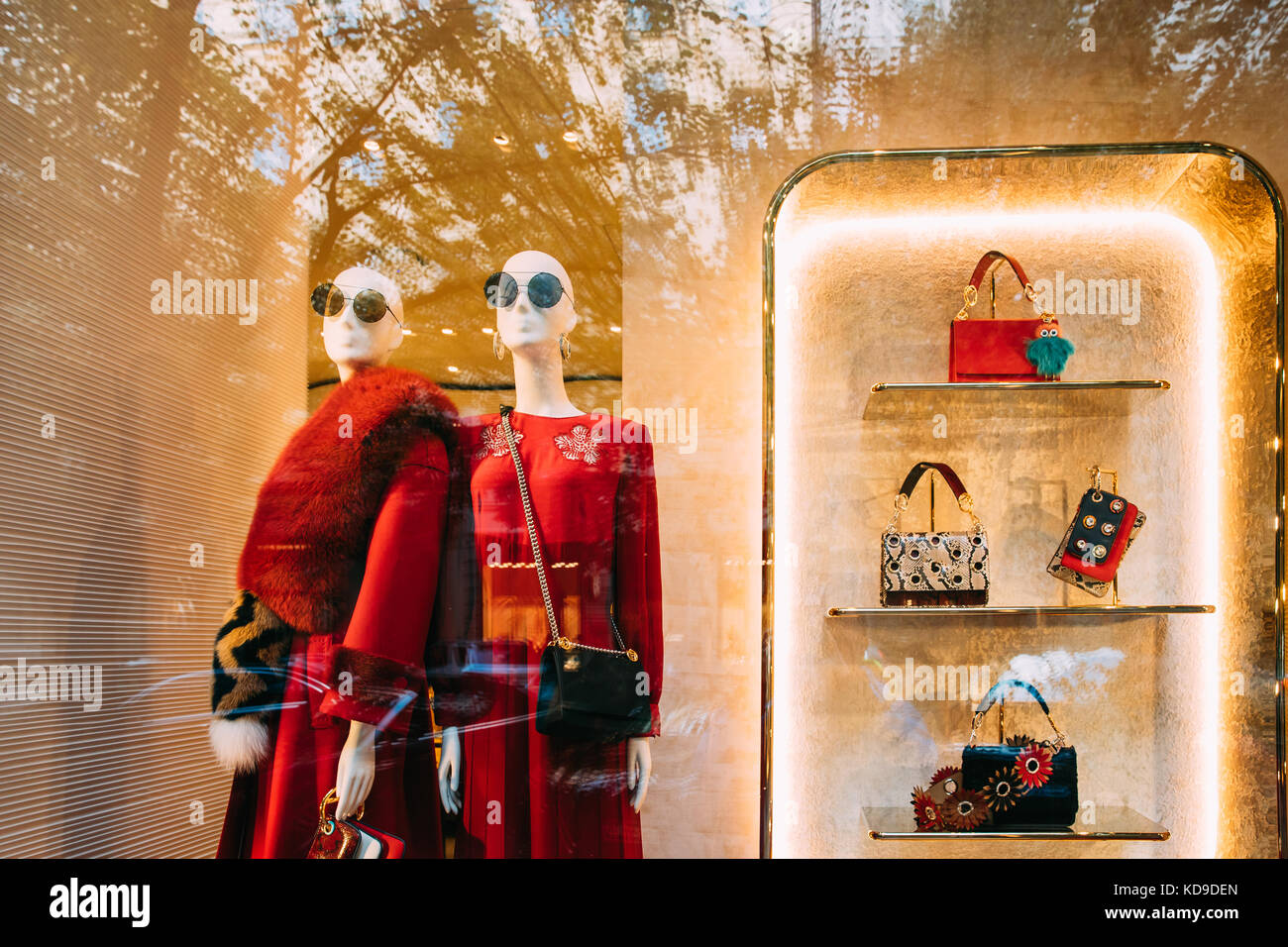 Female Mannequins Fashion Accessories In Shop Window Showcase Of Store Market Stock Photo -
