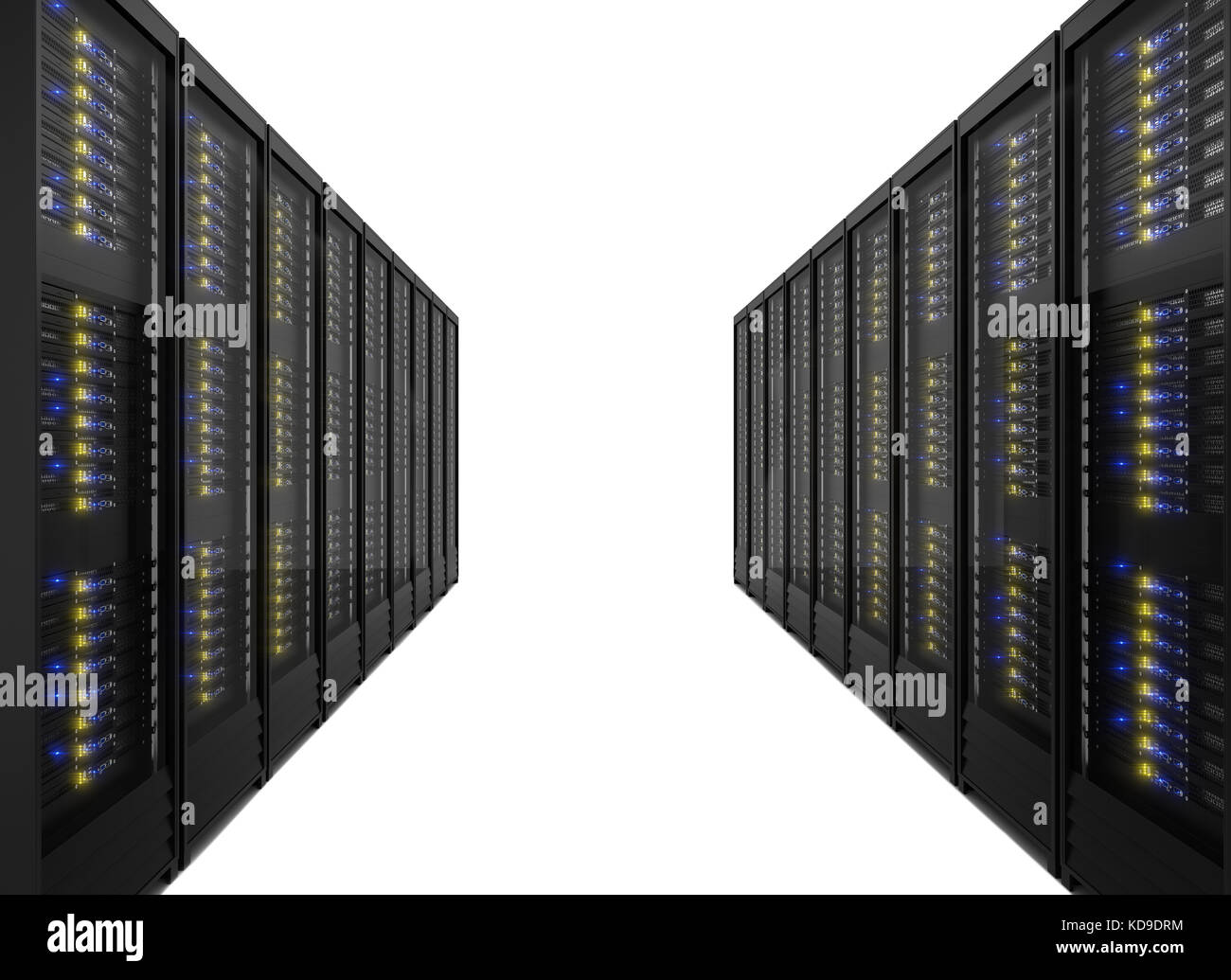 Two lines of server racks. Isolated on white background Stock Photo - Alamy