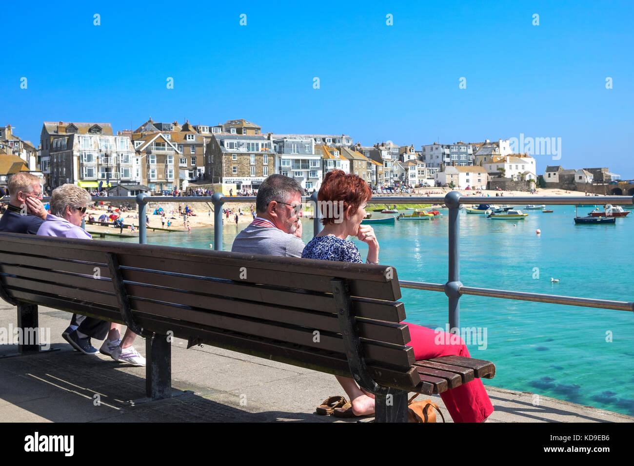 visitors on a summers day around the harbour in st.ives, cornwall, england, britain, uk, Stock Photo
