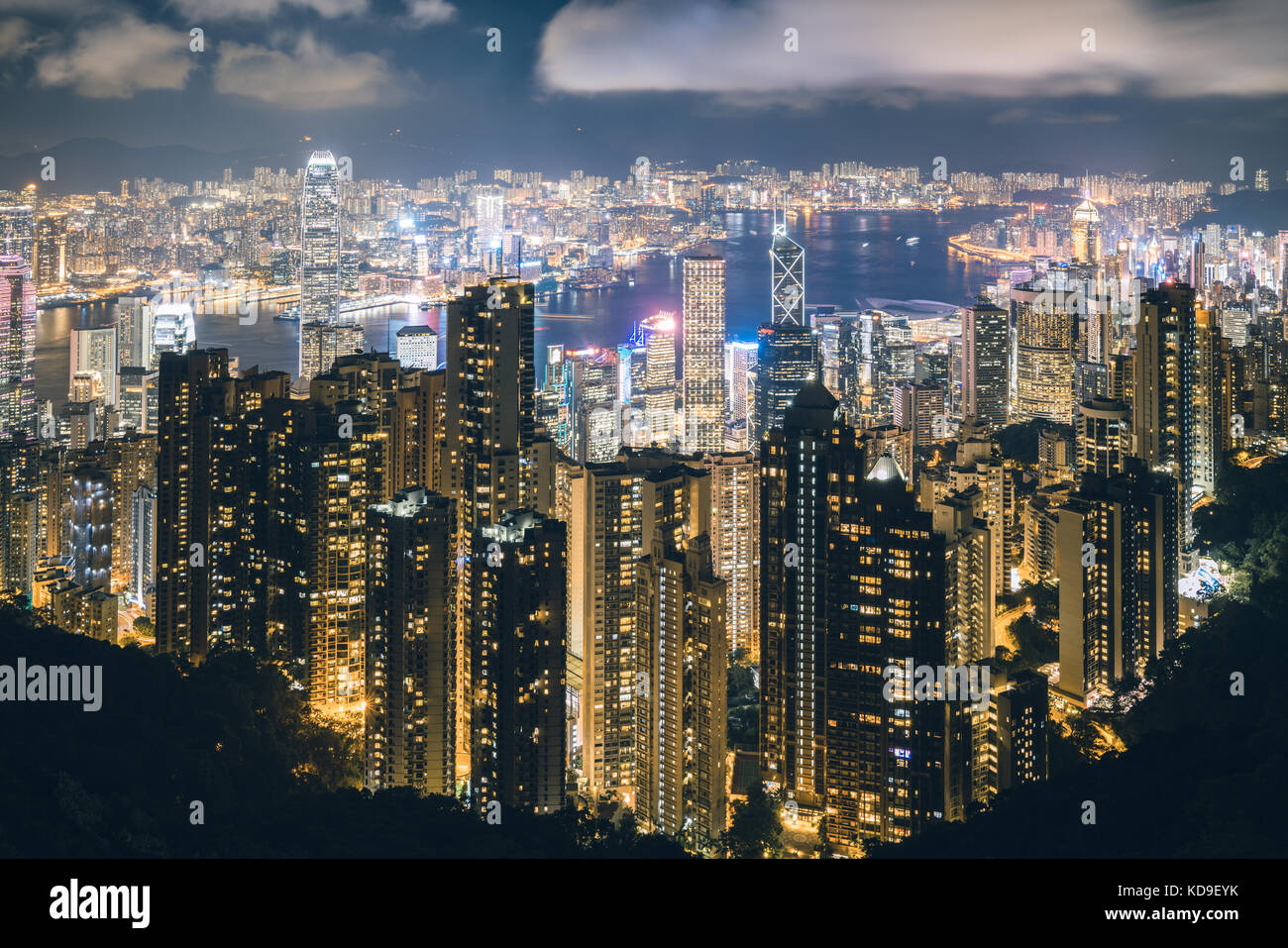 Hong Kong in Kowloon area skyline view from Victoria Peak in Hong Kong
