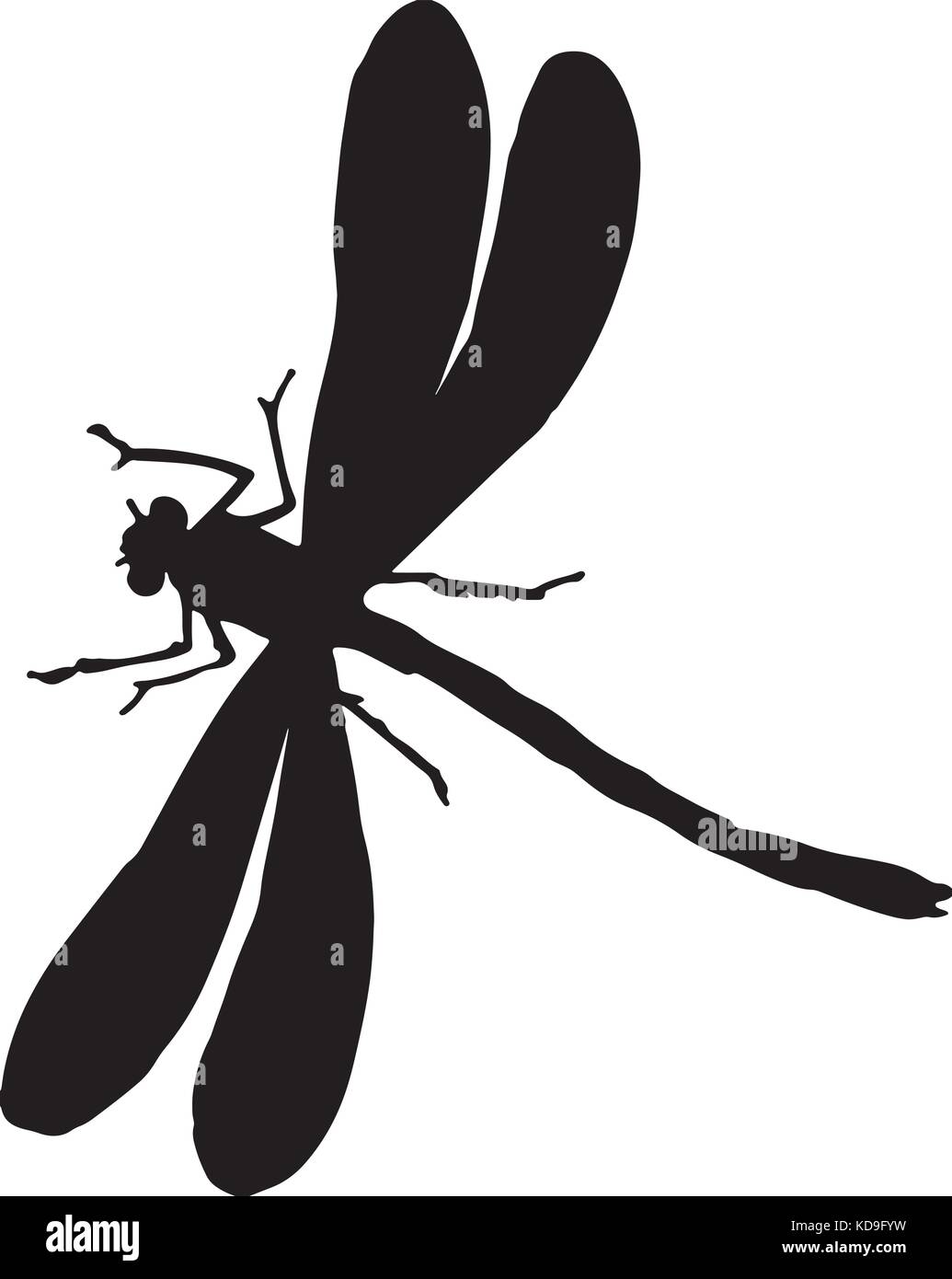 black and white silhouette of a dragonfly Stock Vector