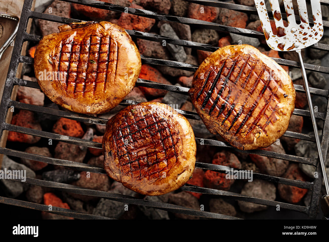 Honey balsamic mushroom steaks Stock Photo