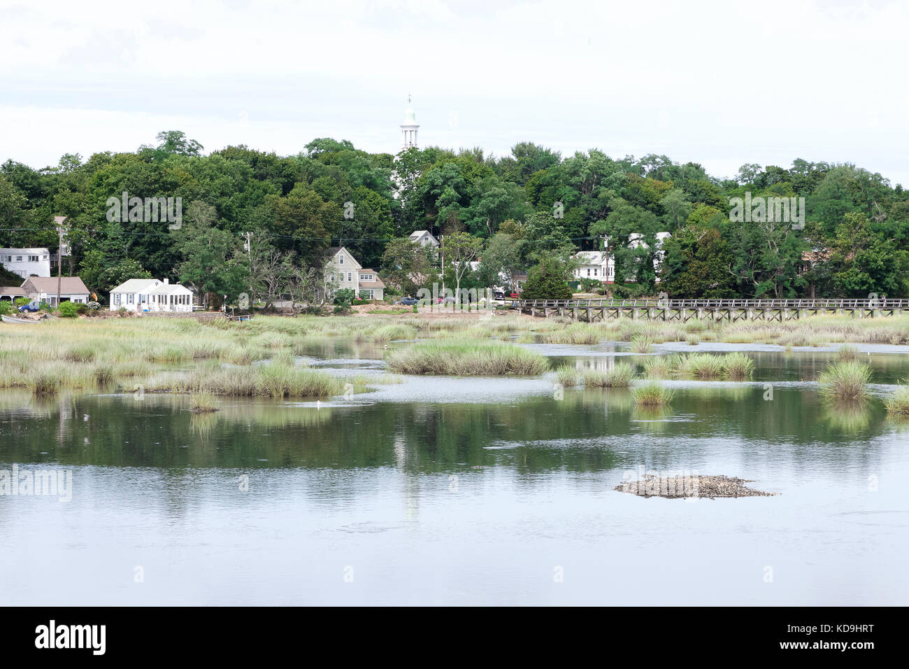 Duck Creek and Uncle Tim's Bridge in Wellfleet, Cape Cod, Massachusetts, a popular summer destination. Stock Photo