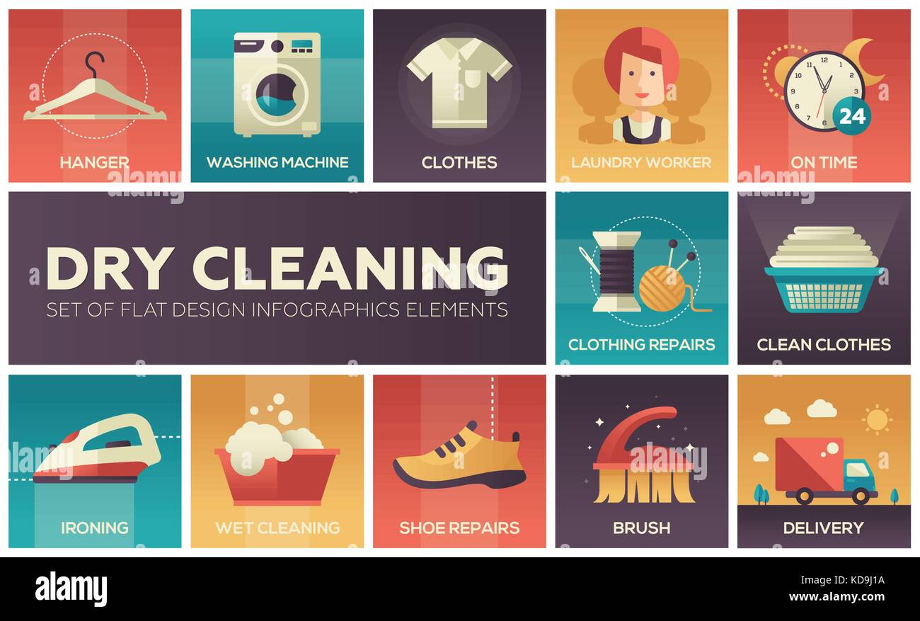 Dry cleaning - set of flat design infographics elements Stock Vector