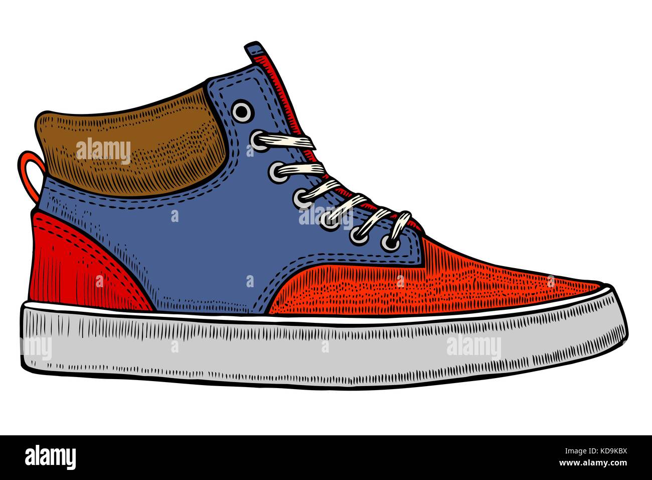 The isolated vector modern red sneakers, illustration Stock Vector