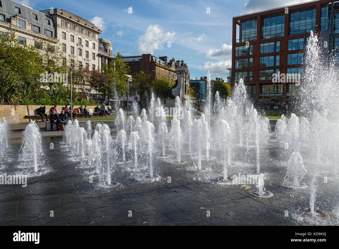 The fountains in Piccadilly Gardens, Manchester, England, UK Stock Photo