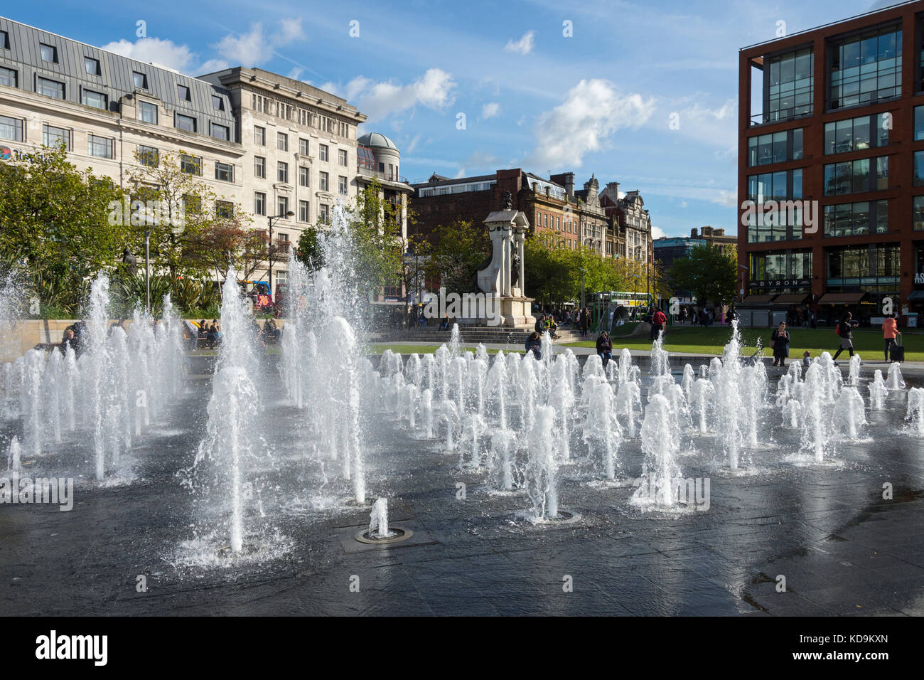 The fountains in Piccadilly Gardens, Manchester, England, UK Stock Photo