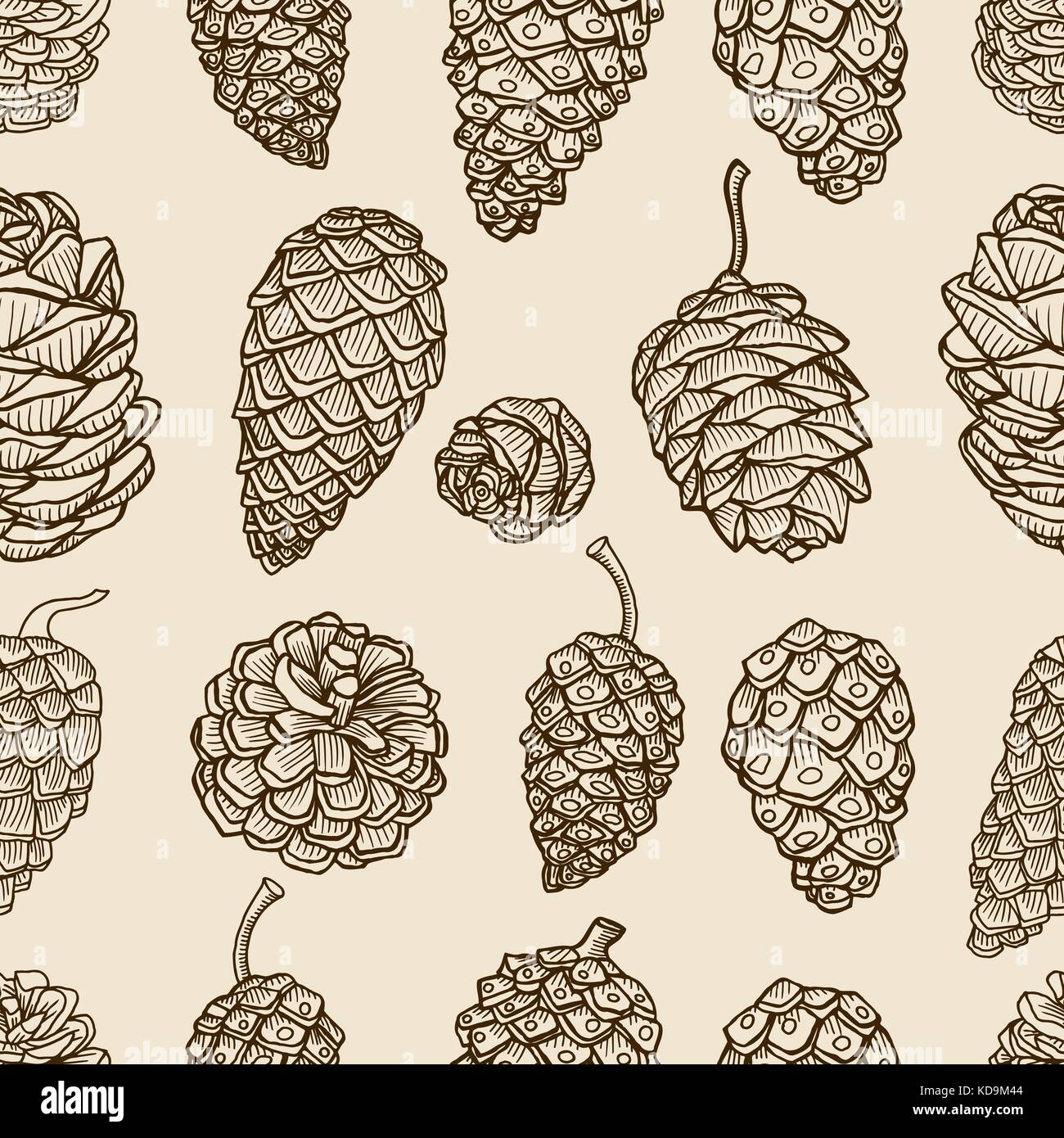 Seamless pattern with pine cones. Hand drawn sketch style vector ...