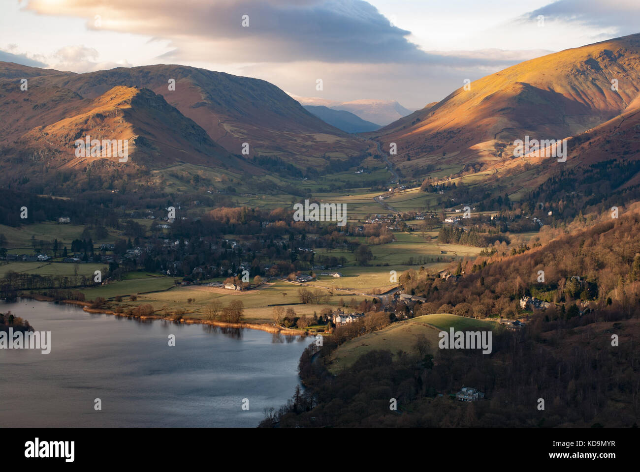 Evening light over Grasmere with Helm Crag, Steel Fell, Dunmail Raise