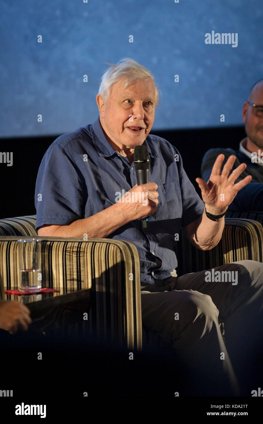 Bristol, UK. 11th Oct, 2017. Sir David Attenborough premieres Blue Planet II at at the Cinema De Lux, BBC Bristol celebrates 60 years of the Natural History Unit with this exclusive event includes a screening of the first episode followed by an in-conversation with Sir David Sir David Attenborough Credit: Alistair Heap/Alamy Live News Stock Photo