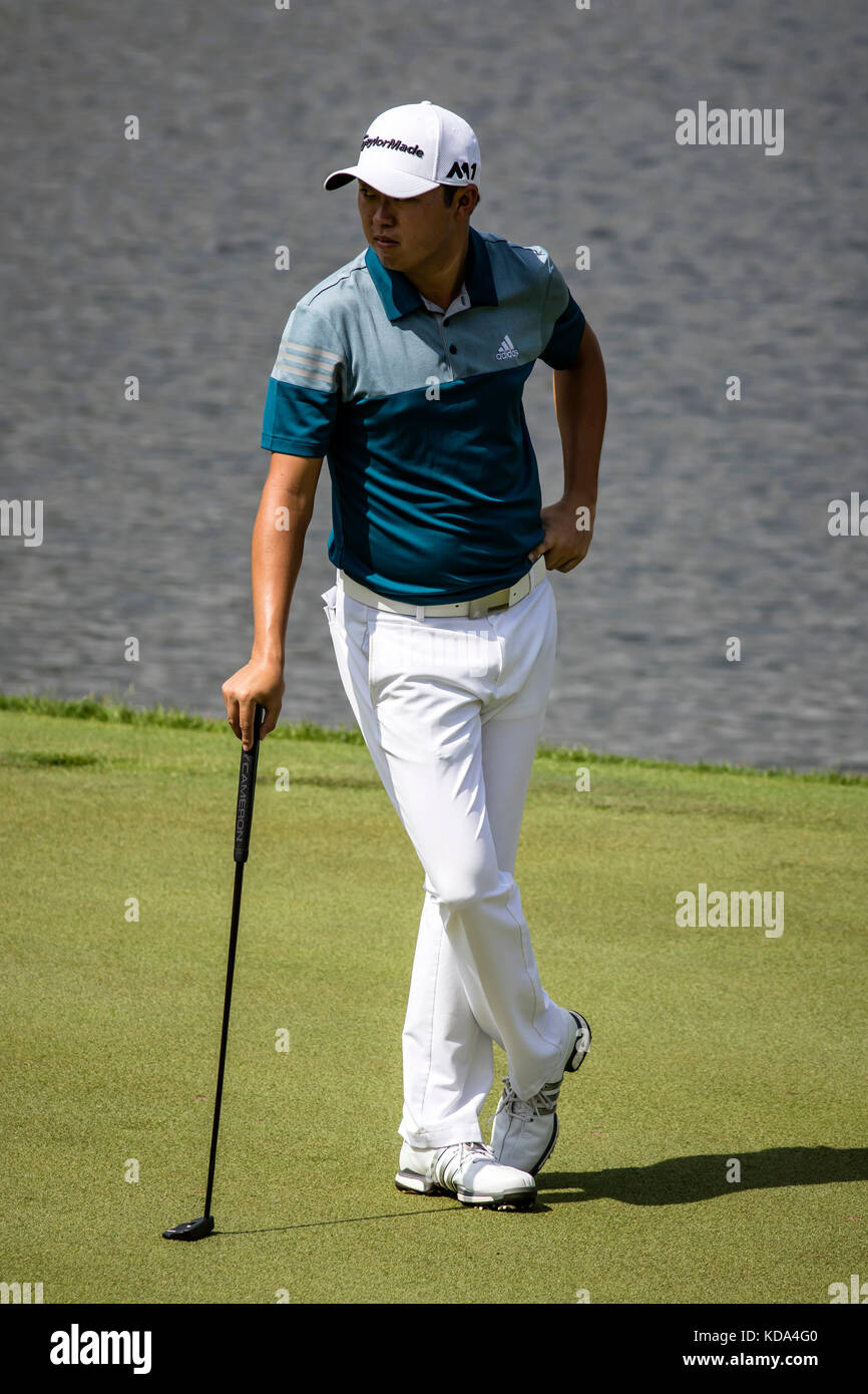 Kuala Lumpur, Malaysia. 12th Oct, 2017. USA David Lipsky waiting on the 14th green at the PGA CIMB Classic 2017 golf tournament in Kuala Lumpur, Malaysia. Credit: Danny Chan/Alamy Live News Stock Photo