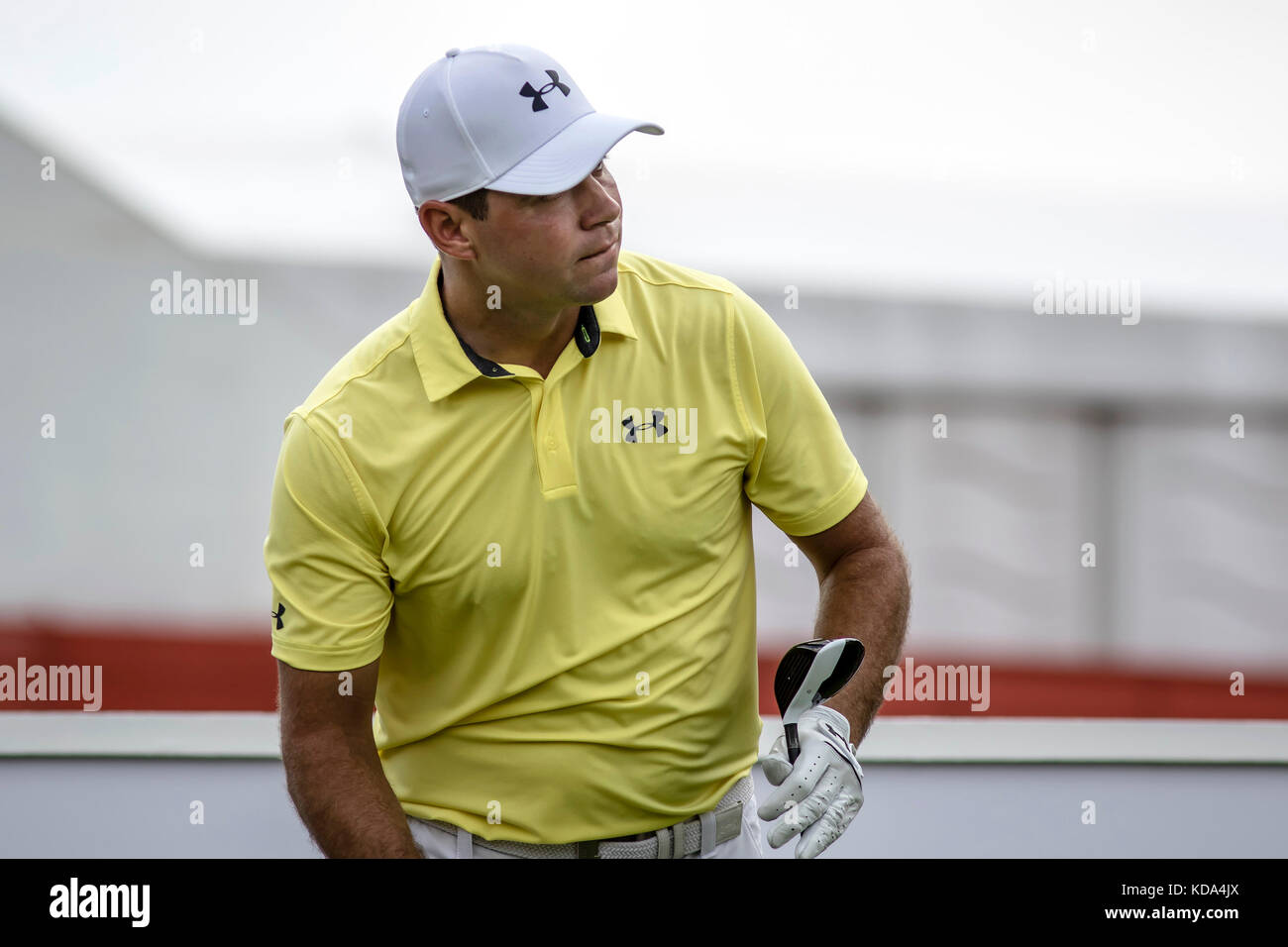 Kuala Lumpur, Malaysia. 12th Oct, 2017. USA Gary Woodland tee off at the PGA CIMB Classic 2017 golf tournament in Kuala Lumpur, Malaysia. First time in CIMB Classic tournament. Credit: Danny Chan/Alamy Live News Stock Photo