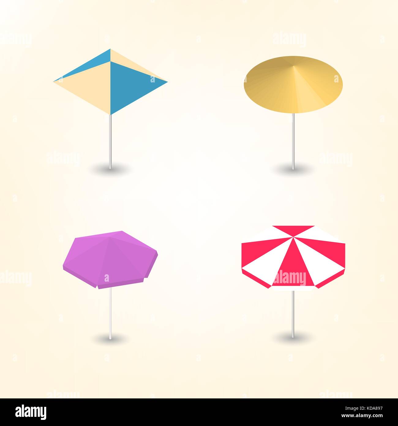 Set of colorful beach umbrellas of various shapes, isolated on a white ...