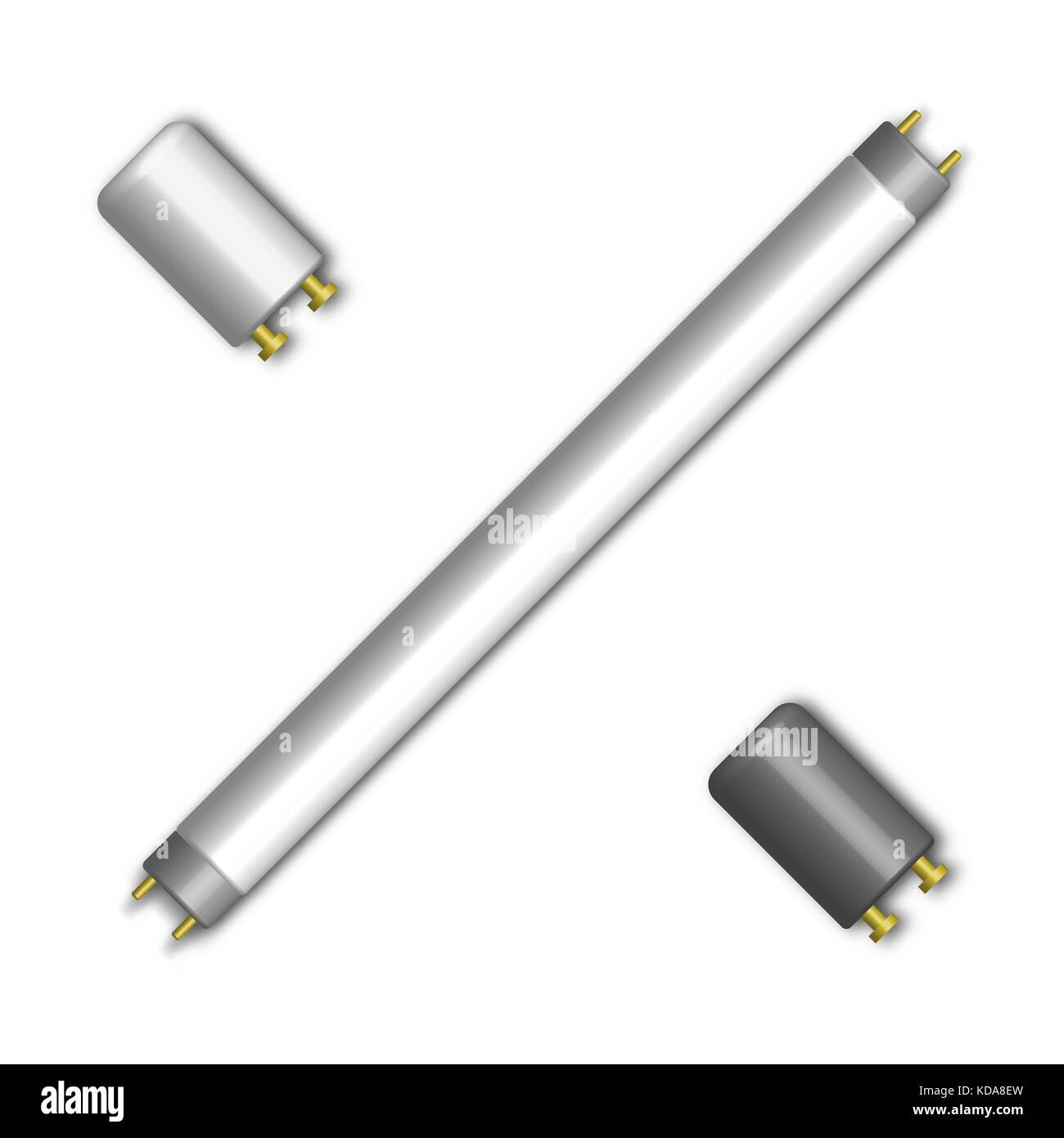 Fluorescent lamp with a starter, isolated on white background. Elements