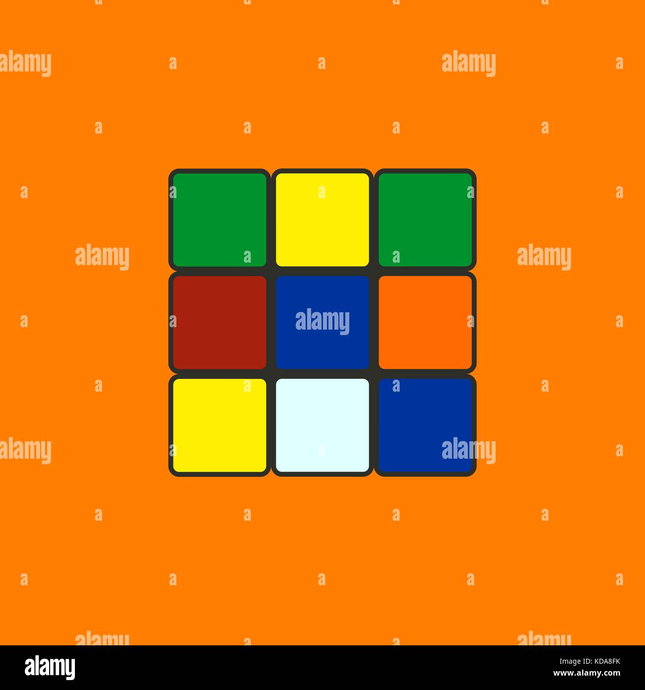 Game icon Rubik's cube isolated on a yellow background. Flat style, vector illustration. Stock Vector