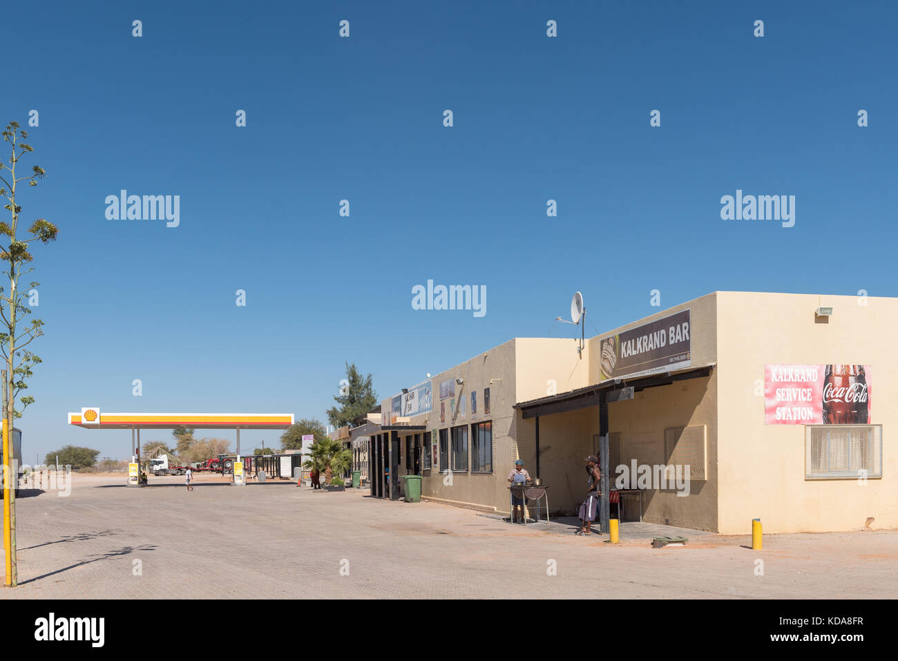 KALKRAND, NAMIBIA - JUNE 14, 2017: A gas station and shopping centre in Kalkrand, a village on the B1-road between Mariental and Rehoboth Stock Photo