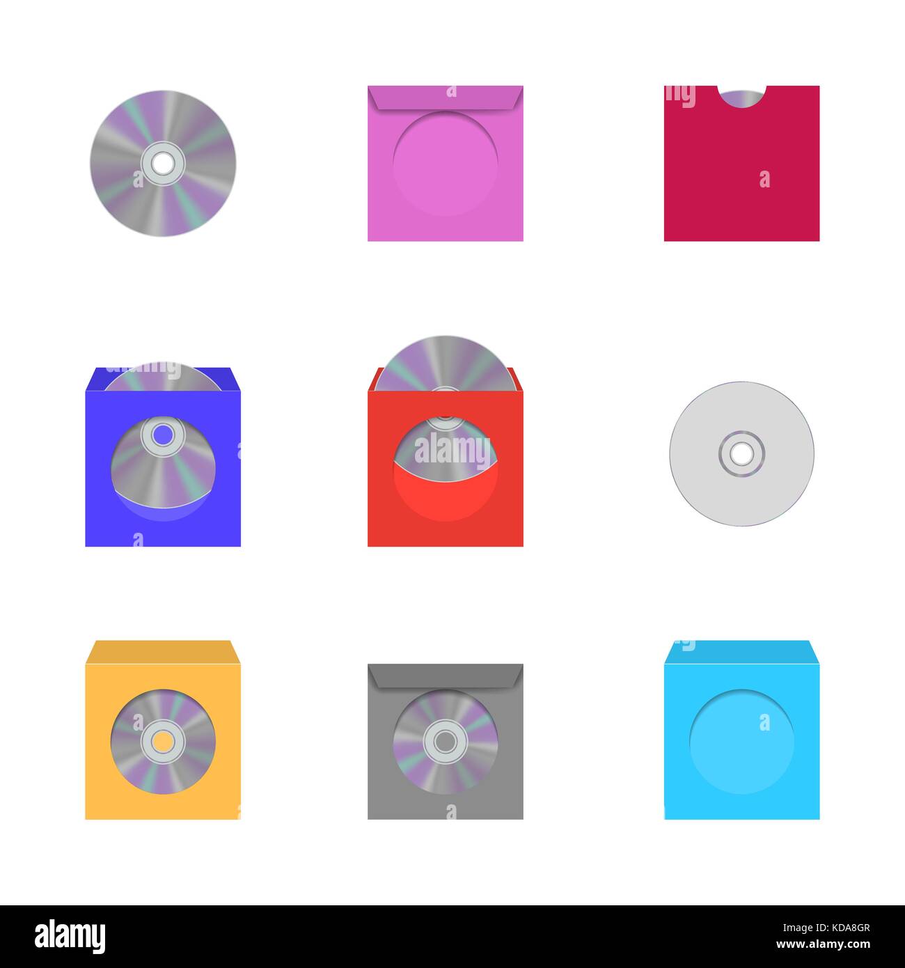 Set of color realistic envelopes with a window for the CD, isolated on