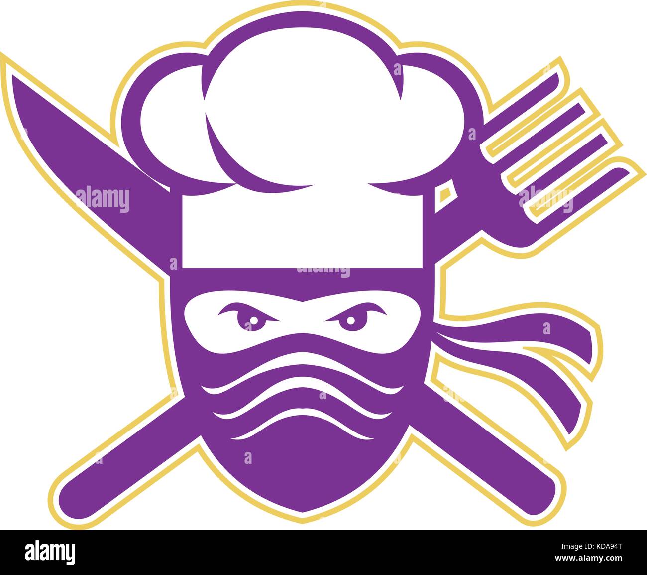 Icon Style Illustration Of A Ninja Chef Cook Or Baker With Crossed Knife And Fork On Isolated Background Stock Vector Image Art Alamy
