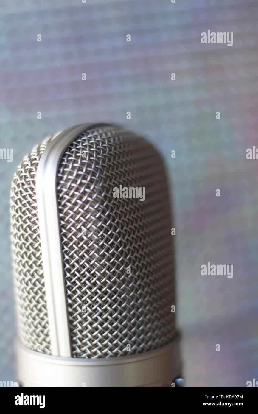 Large diaphragm condenser studio recording voice microphone to record professional voiceovers