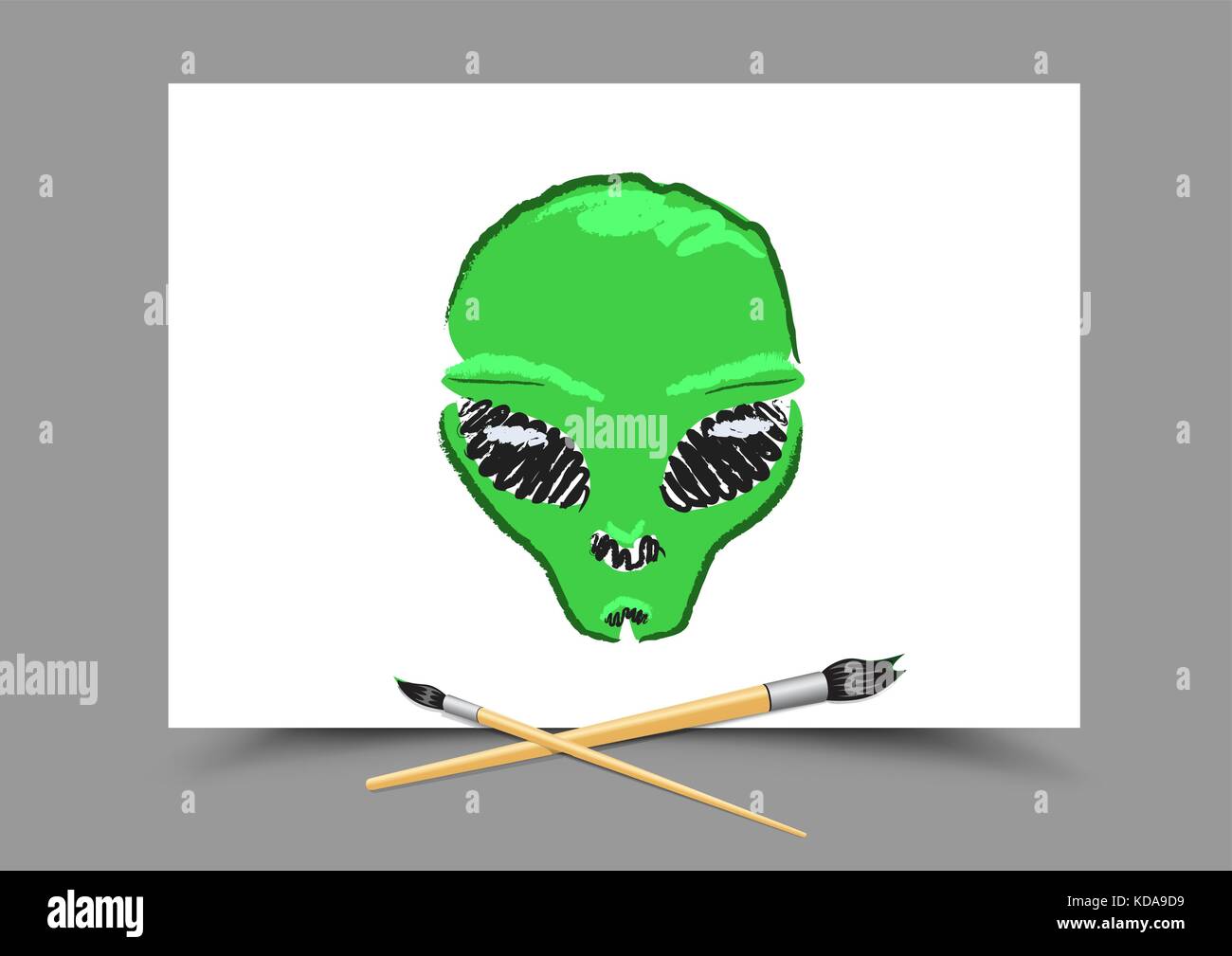 drawing alien on white paper Stock Vector