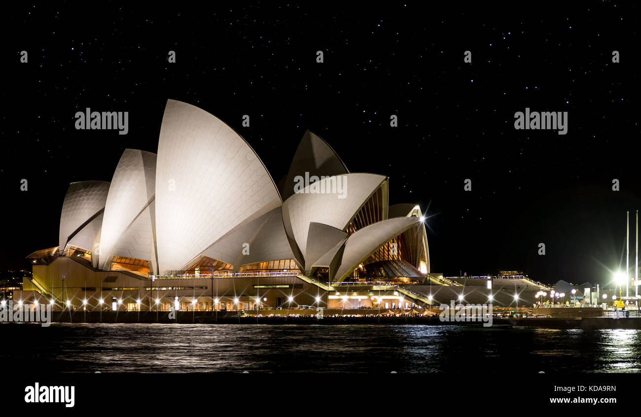 Starry night shot of Sydney Opera House taken on 2 October 2013 Stock Photo