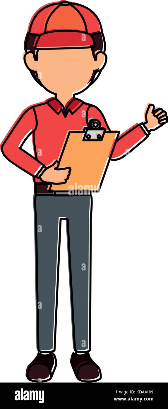 delivery worker with clipboard avatar character Stock Vector Image ...