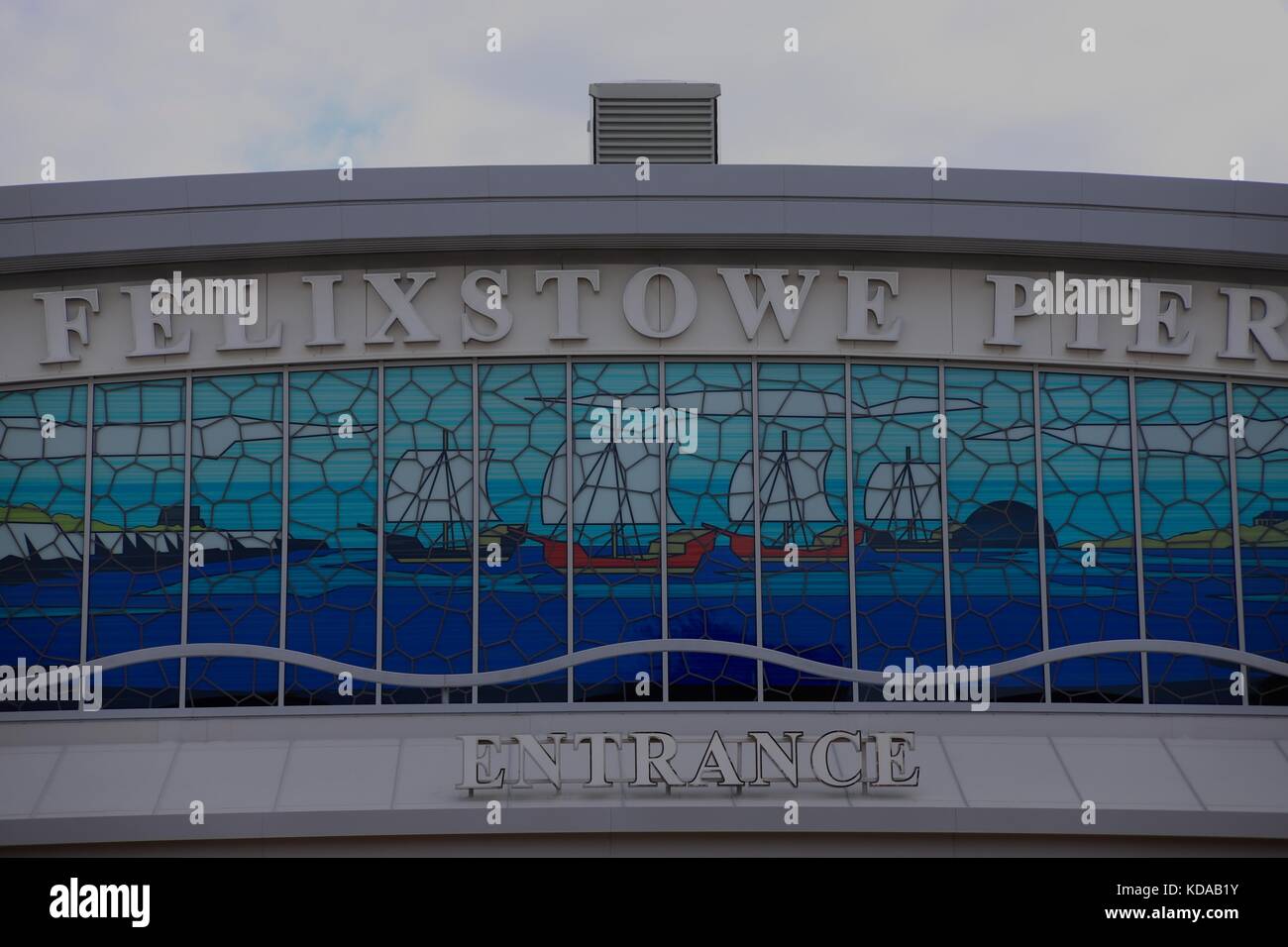 Close up of the mosaic artwork on the front of the new (2017) Felixstowe Pier. Suffolk. Stock Photo