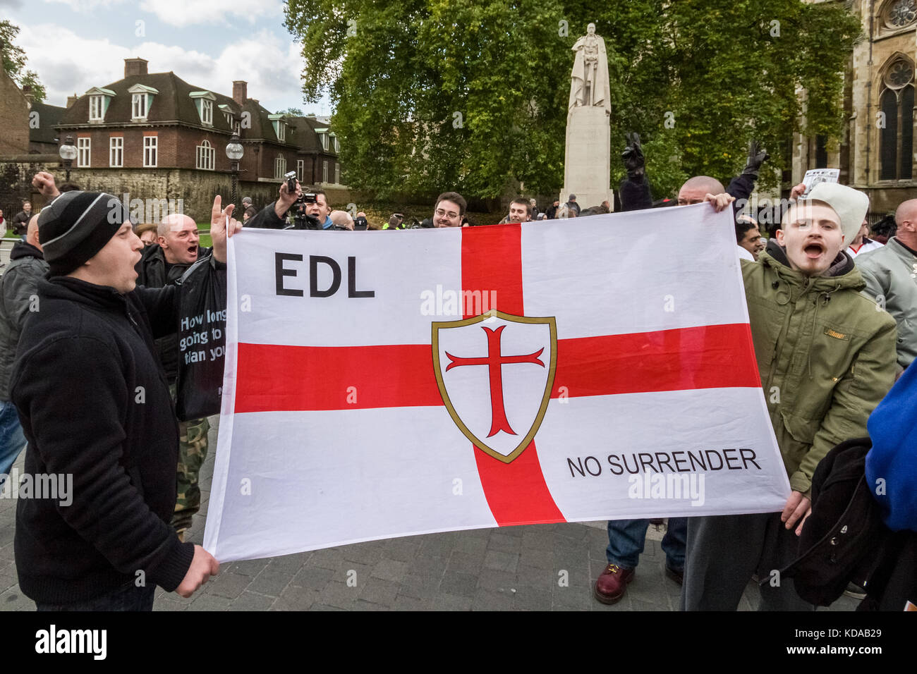 English Defence League (EDL) protest in Westminster, London, UK. Stock Photo
