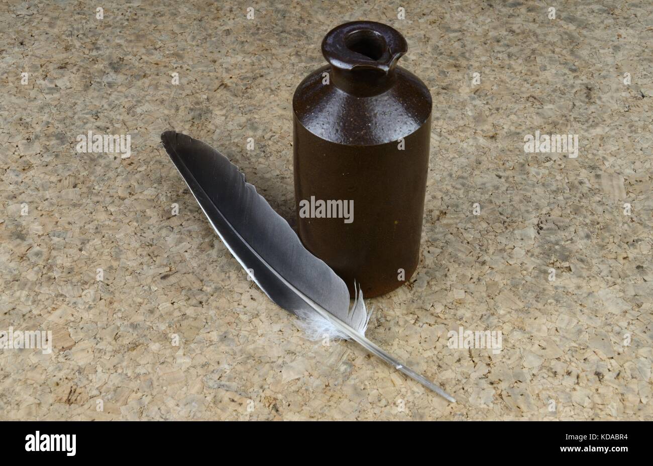 Vintage Stoneware Ink Bottle with Feather Quill Stock Photo Alamy
