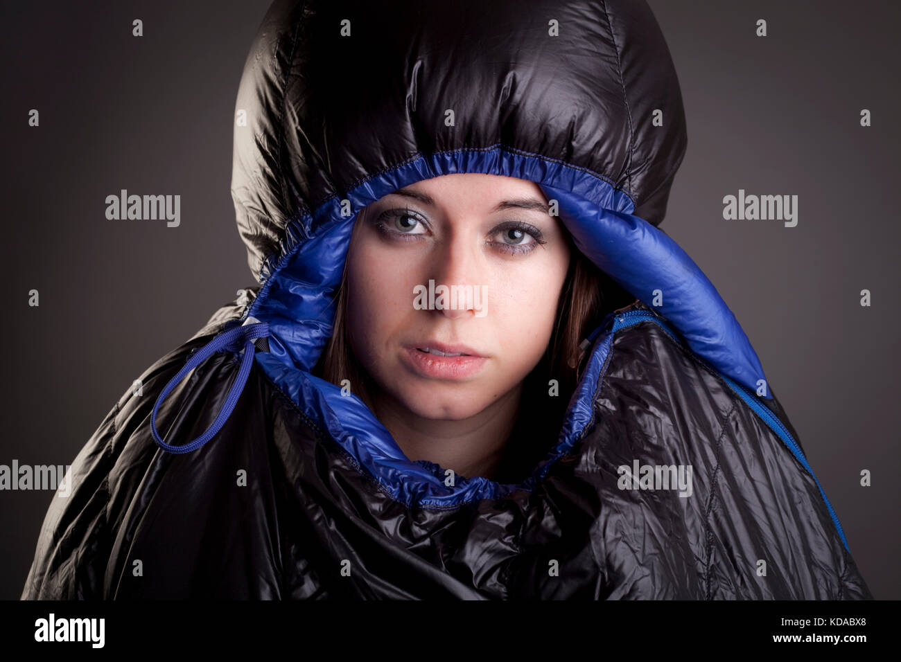 Model in sleeping bag Stock Photo - Alamy