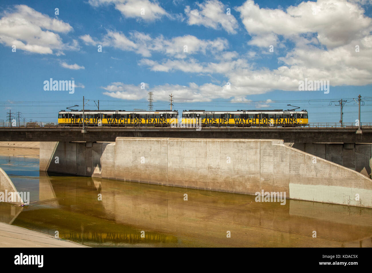 Los Angeles Metro Rail along Los Angeles River, Long Beach, California, USA Stock Photo