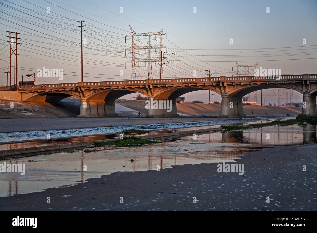 Atlantic Avenue Bridge over the Los Angeles River, Maywood, Los Angeles, California, USA Stock Photo
