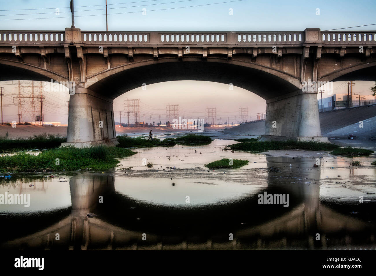 Atlantic Avenue Bridge over the Los Angeles River, Maywood, Los Angeles, California, USA Stock Photo