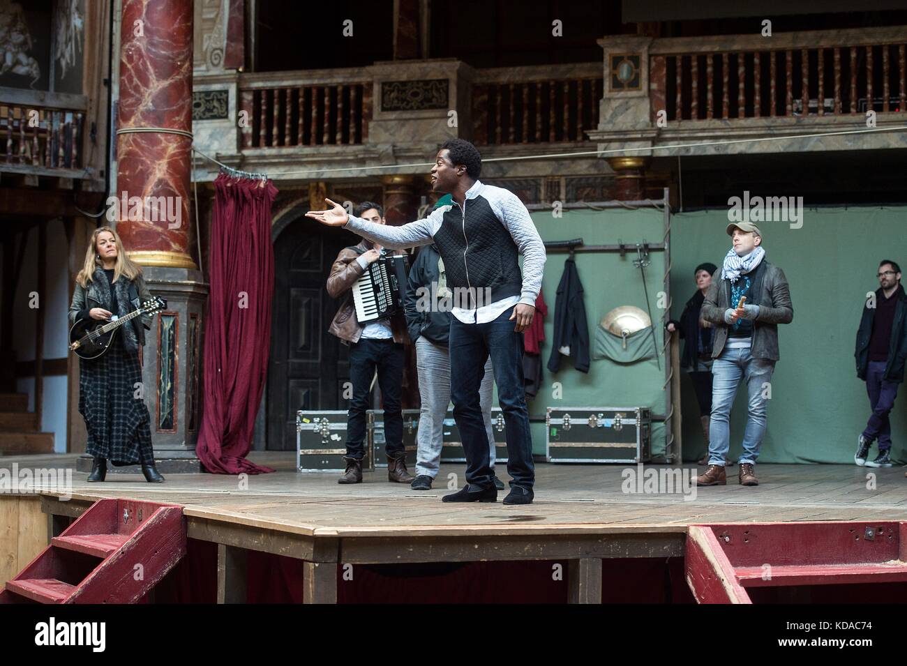The cast of Hamlet perform scenes from the play for U.S. President Barack Obama during his visit to the Shakespeare Globe Theatre April 23, 2016 in London, England. Stock Photo