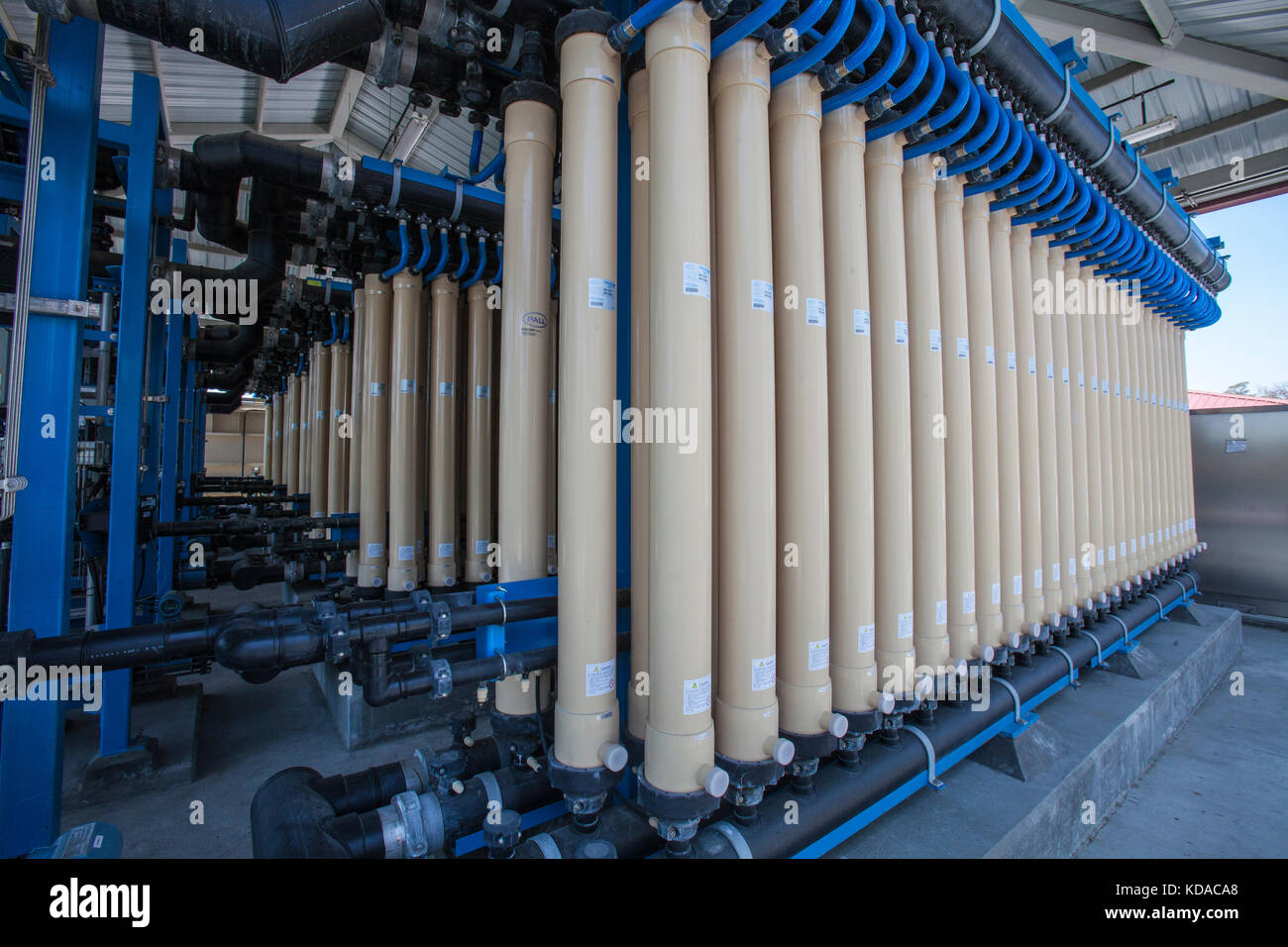 Microfiltration process removes bacteria, fine particles and sediments from treated water at Leo J. Vander Lans Advanced Water Treatment Facility. CA Stock Photo