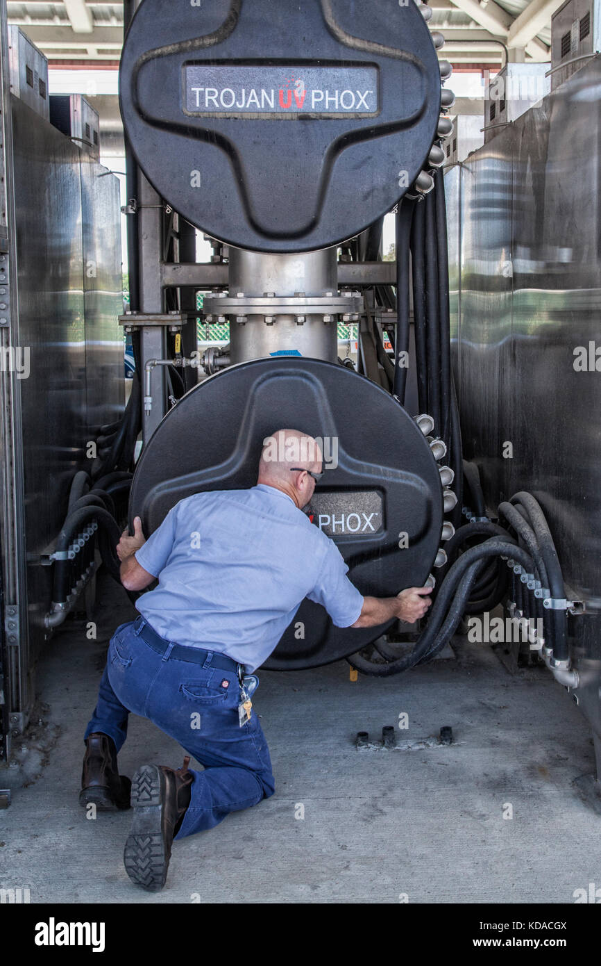 Advanced Oxidation and UV treatment removes pharmaceuticals, viruses and chemicals. Leo J. Vander Lans Advanced Water Treatment Facility. Long Beach Stock Photo