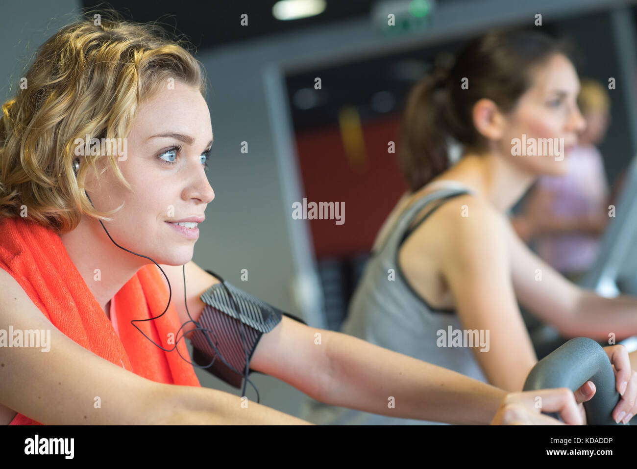 positive smiling working out in modern fitness club Stock Photo