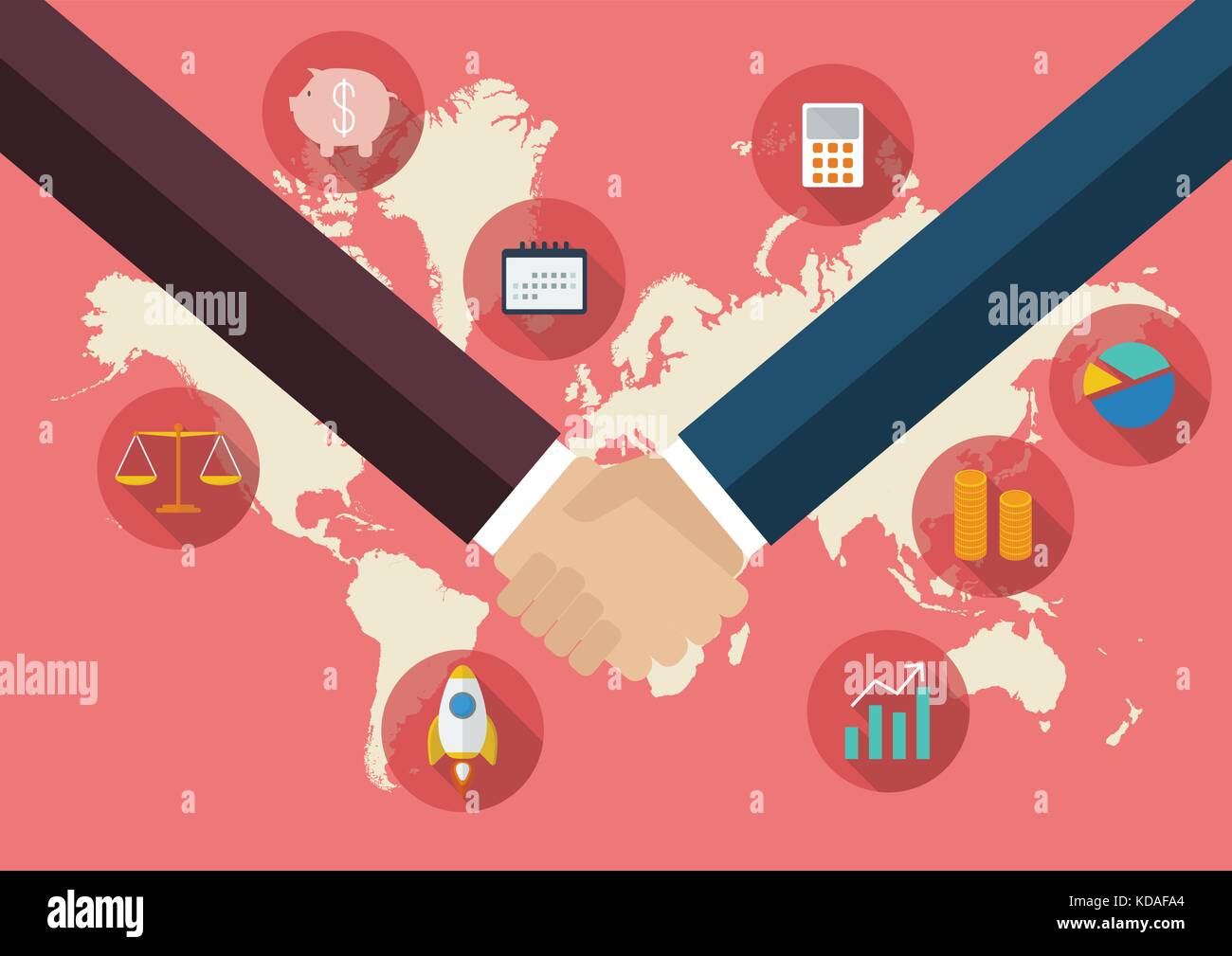 International business concept. Partnership handshake with world map background Stock Vector