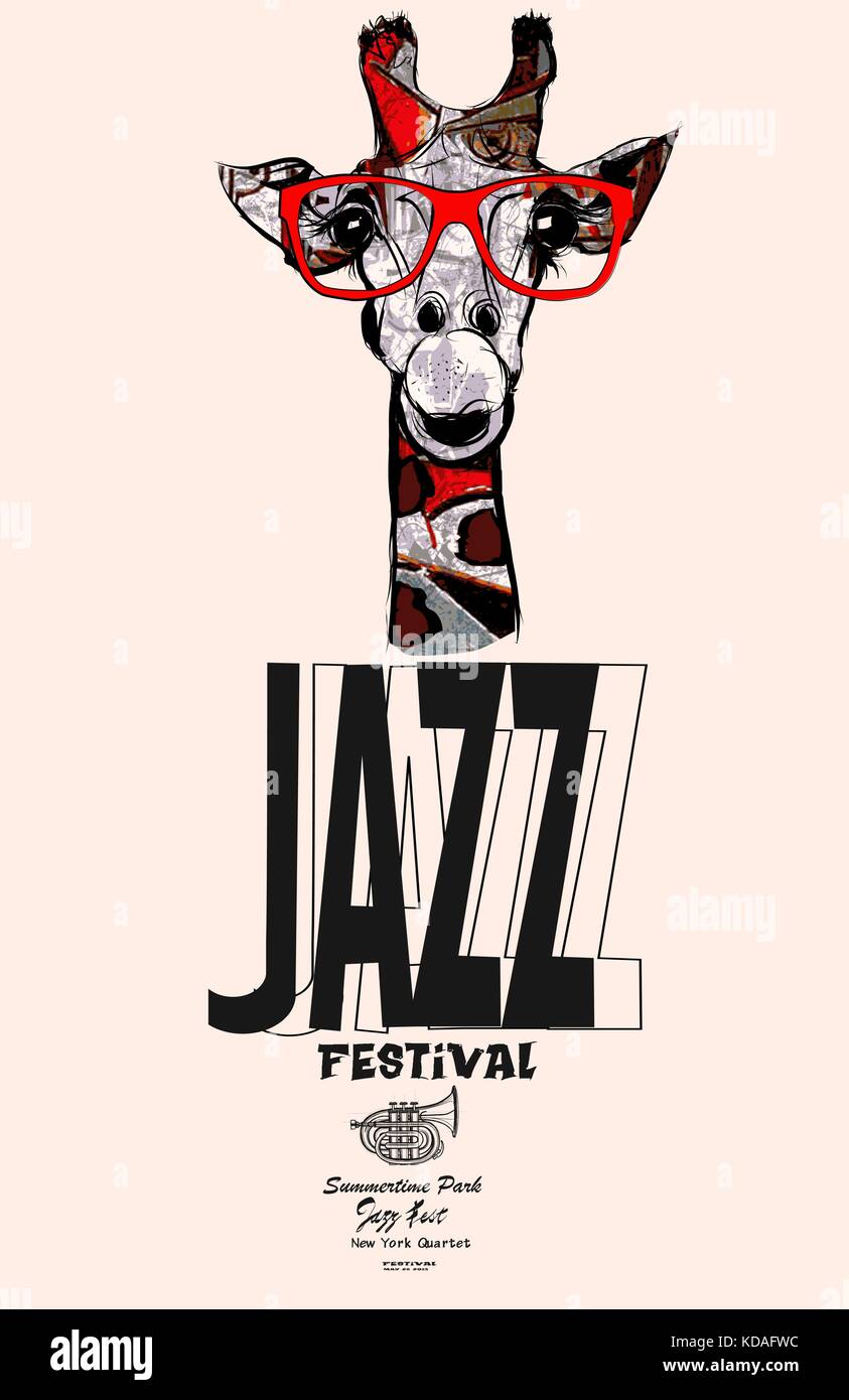 Giraffe with sunglasses - Jazz poster - vector illustration Stock Vector